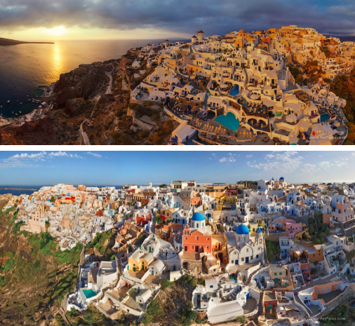 Oia Santorini Greece birds eye view